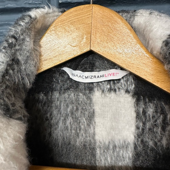 Isaac Mizrahi Live Funnel Neck Plaid Check Coat Black/White Size 12 - Picture 2 of 7